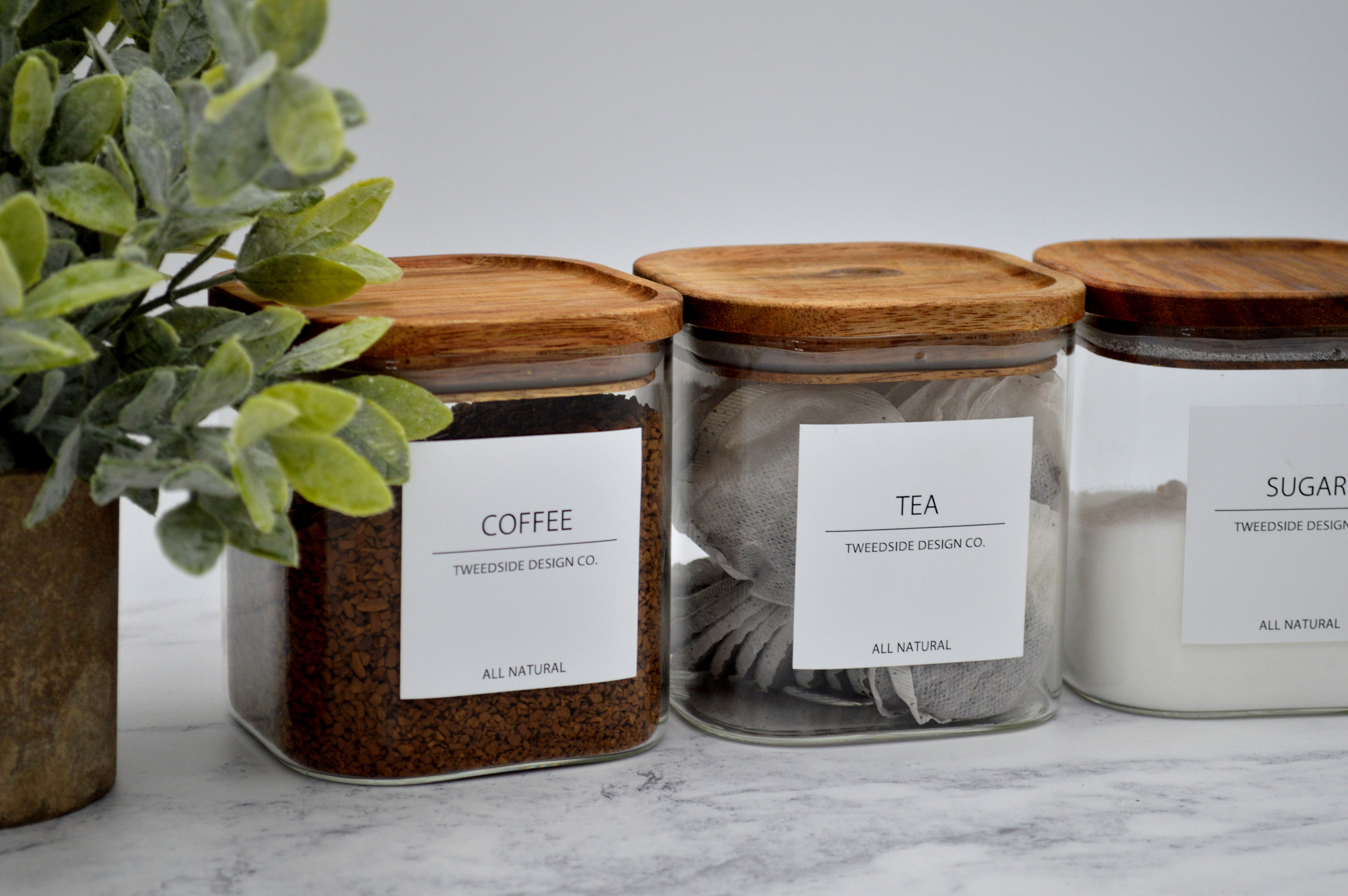 White Label Collection Reusable Eco Square Glass Jars With Wooden Clip Lids  I Pantry Goals, Organisation, Minimalist, Homeware, Glass Jar 